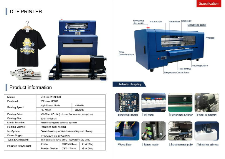 Textek 30cm DIY Custom Heat Transfer DTF T shirt Printing Machine Digital PET Film Printer