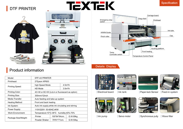 A3 30cm width DTF Printer with Powder Shaker Heat Press for Garment Printing